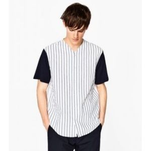 ZARA MAN Short Sleeve Pinstripe Baseball Shirt, L